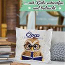 Kissen - Opas Leseecke - Eule - Wei&szlig; Flauschig