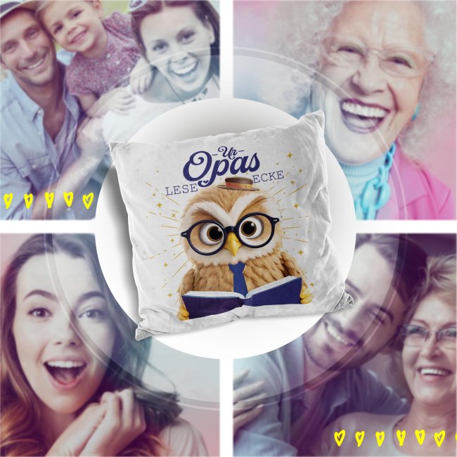 Kissen - Uropas Leseecke - Eule - Wei&szlig; Flauschig