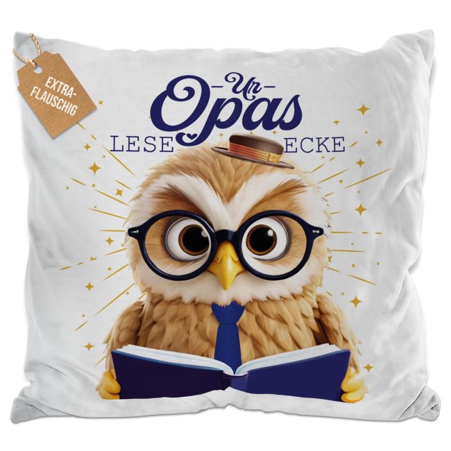 Kissen - Uropas Leseecke - Eule - Wei&szlig; Flauschig