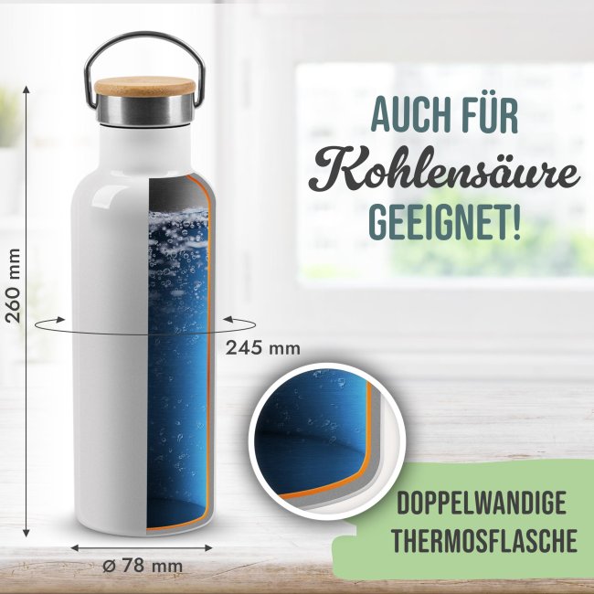 Trinkflasche mit Bambusdeckel - Faultier - mit Name - Wei&szlig; 750 ml