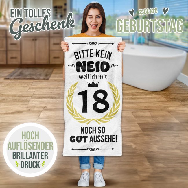 Handtuch mit Spruch - Bitte kein Neid - mit Wunschzahl - in zwei Gr&ouml;&szlig;en