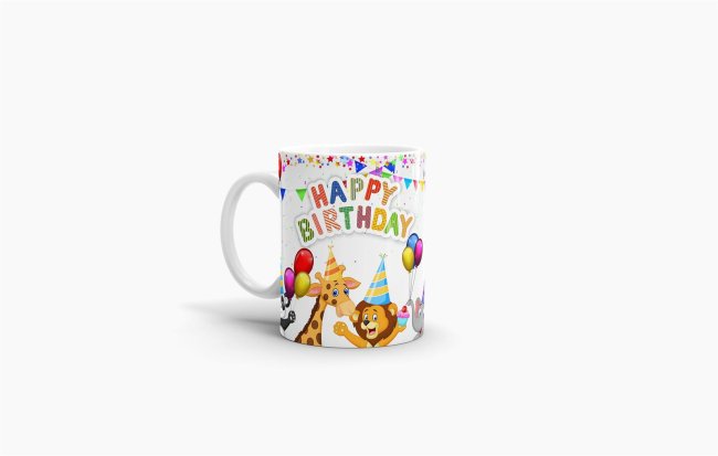Tasse Happy Birthday Panda, Giraffe, L&ouml;we &amp; Elefant