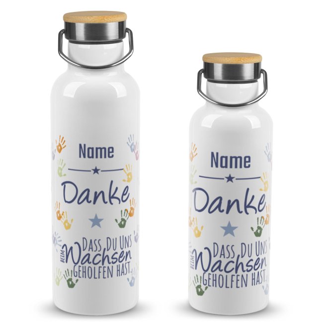 Trinkflasche mit Bambusdeckel - Danke, dass du uns geholfen hast - Erzieher - mit Name -