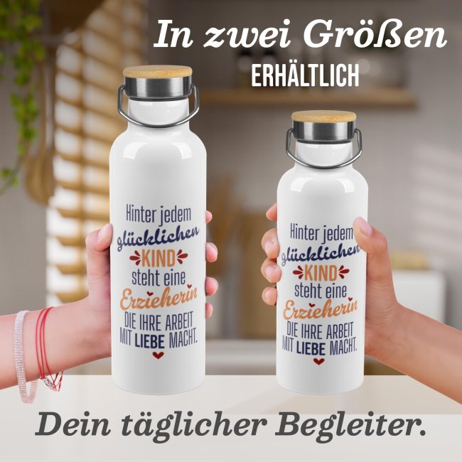 Trinkflasche mit Bambusdeckel - Hinter jedem Kind steht eine Erzieherin -