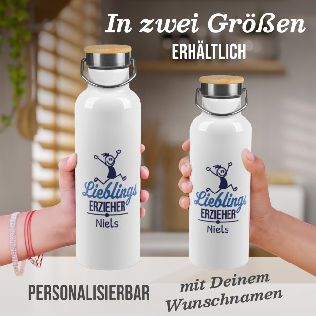 Trinkflasche mit Bambusdeckel - Lieblingserzieher - mit Name