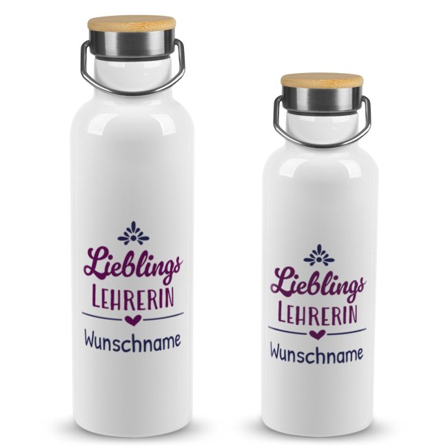 Trinkflasche mit Bambusdeckel - Lieblingslehrerin - mit Name -