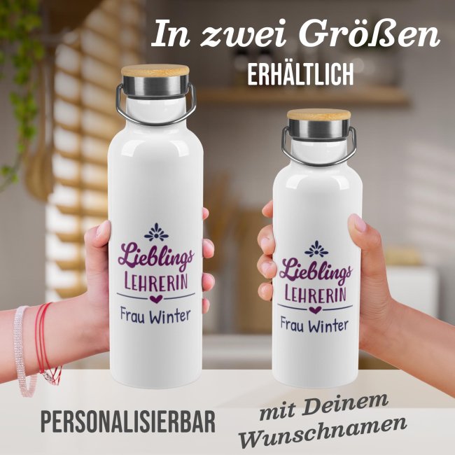 Trinkflasche mit Bambusdeckel - Lieblingslehrerin - mit Name -