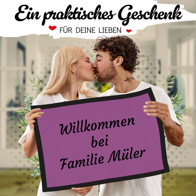 Personalisierte Fu&szlig;matte - mit 5 Zeilen Wunschtext selbst gestalten - 75 x 50 cm t&uuml;rkis