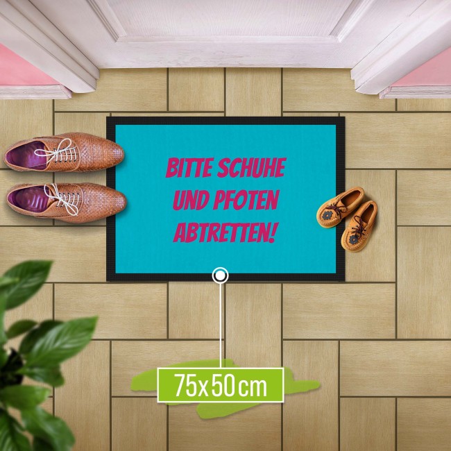 Personalisierte Fu&szlig;matte - mit 5 Zeilen Wunschtext selbst gestalten - 75 x 50 cm t&uuml;rkis