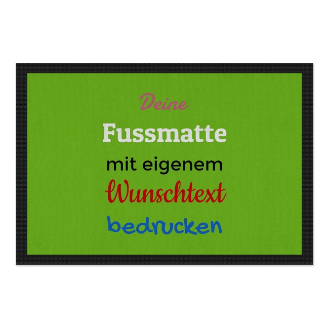 Personalisierte Fu&szlig;matte - mit 5 Zeilen Wunschtext selbst gestalten - 120 x 80 cm hellgr&uuml;n