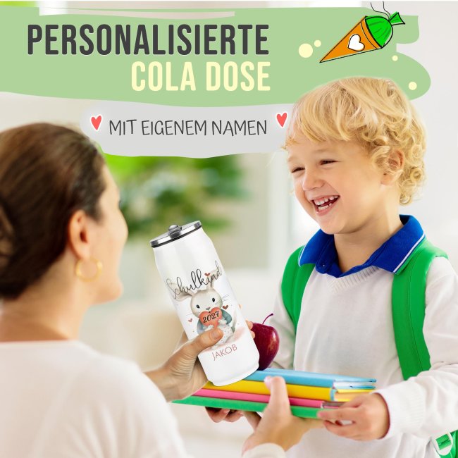 Cola-Dose - Schulkind Hase - mit Name &amp; Jahr - Wei&szlig; 420 ml