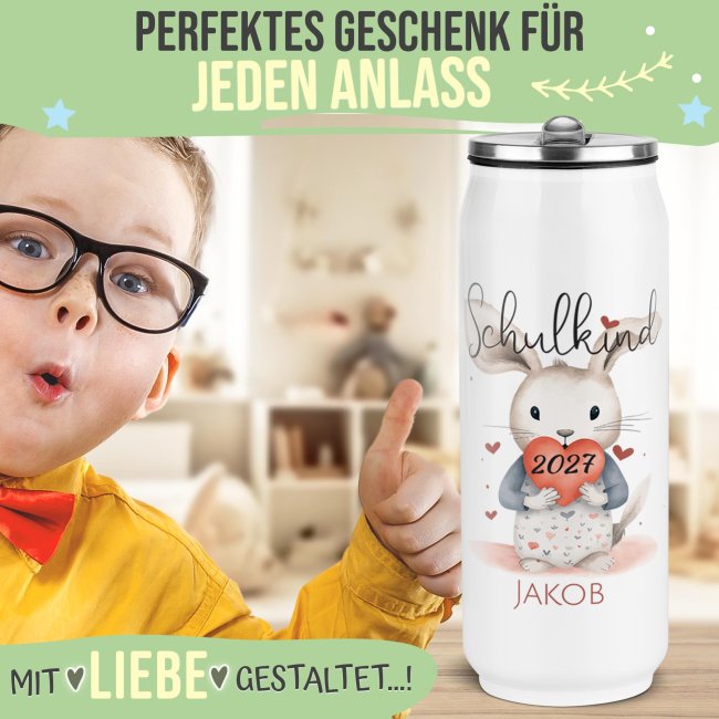 Cola-Dose - Schulkind Hase - mit Name &amp; Jahr - Wei&szlig; 420 ml