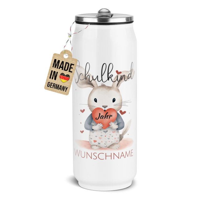 Cola-Dose - Schulkind Hase - mit Name &amp; Jahr - Wei&szlig; 420 ml