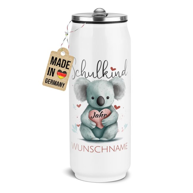 Cola-Dose - Schulkind Koala - mit Name &amp; Jahr - Wei&szlig; 420 ml