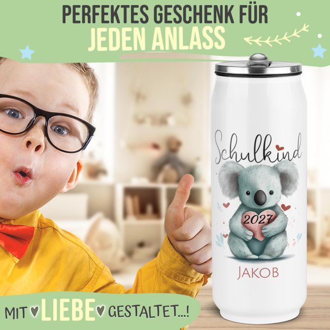 Cola-Dose - Schulkind Koala - mit Name &amp; Jahr - Wei&szlig; 420 ml