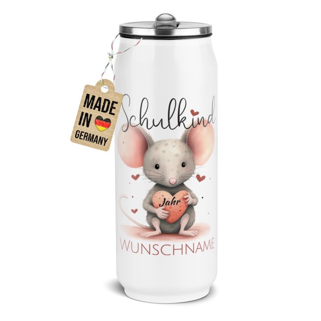 Cola-Dose - Schulkind Maus - mit Name &amp; Jahr - Wei&szlig; 420 ml