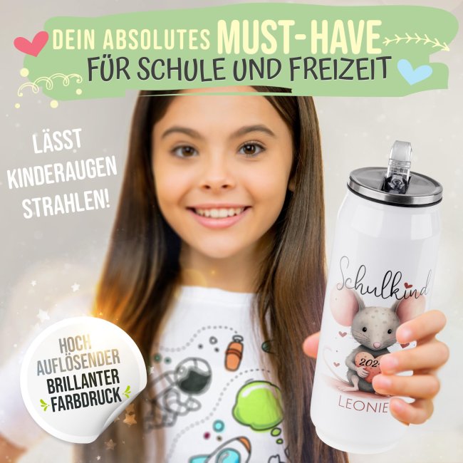 Cola-Dose - Schulkind Maus - mit Name &amp; Jahr - Wei&szlig; 420 ml