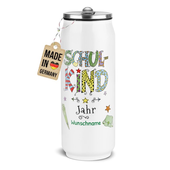 Cola-Dose - Schulkind Junge - mit Name &amp; Jahr - Wei&szlig; 420 ml