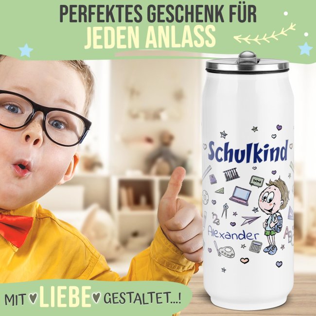 Cola-Dose - Schulkind Junge - mit Name - Wei&szlig; 420 ml