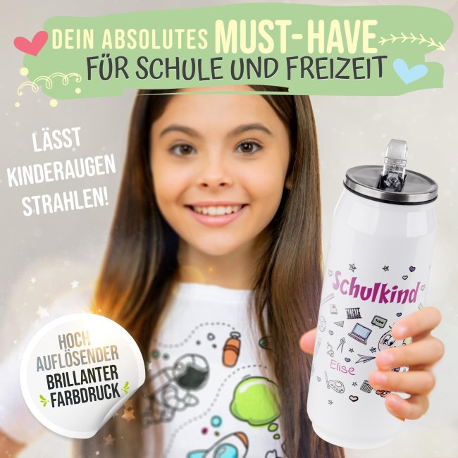 Cola-Dose - Schulkind M&auml;dchen - mit Name - Wei&szlig; 420 ml