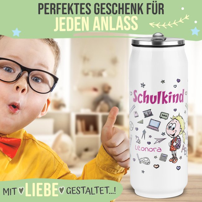 Cola-Dose - Schulkind M&auml;dchen - mit Name - Wei&szlig; 420 ml