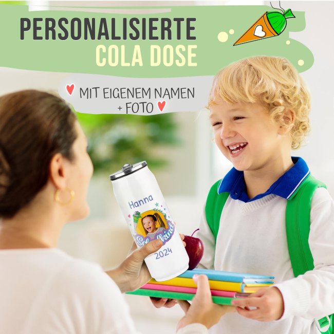 Cola-Dose - Schulkind Rosa - mit Foto, Name &amp; Jahr - Wei&szlig; 420 ml