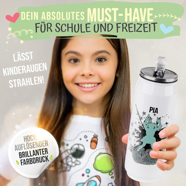 Cola-Dose - Rockt die Schule M&auml;dchen - mit Name - Wei&szlig; 420 ml