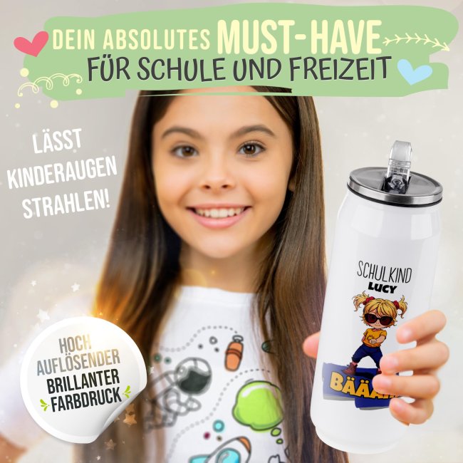 Cola-Dose - Schulkind B&auml;&auml;&auml;m Girl - mit Name - Wei&szlig; 420 ml