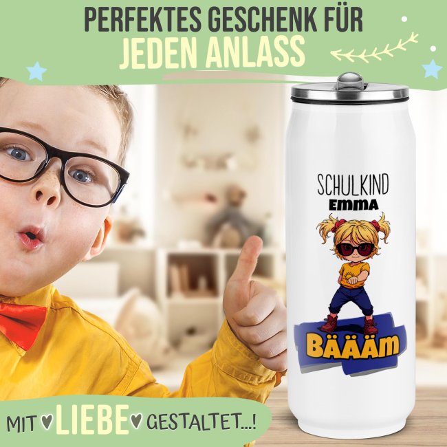 Cola-Dose - Schulkind B&auml;&auml;&auml;m Girl - mit Name - Wei&szlig; 420 ml