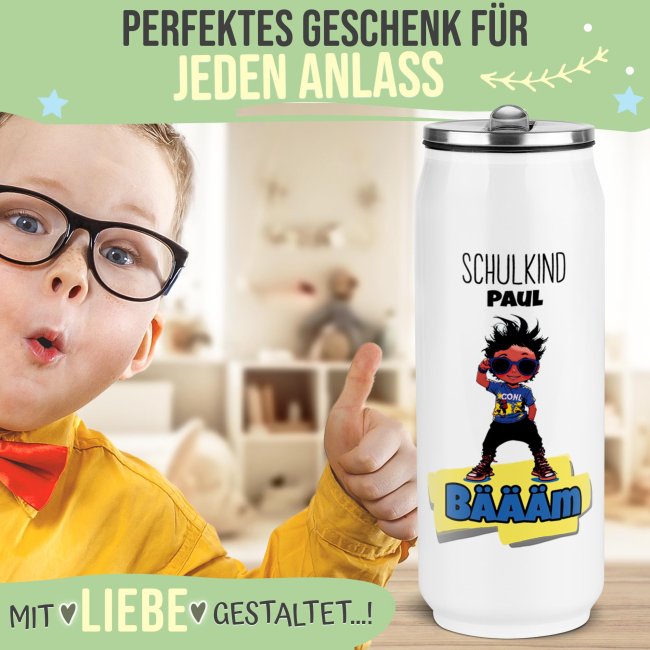 Cola-Dose - Schulkind B&auml;&auml;&auml;m Boy - mit Name - Wei&szlig; 420 ml