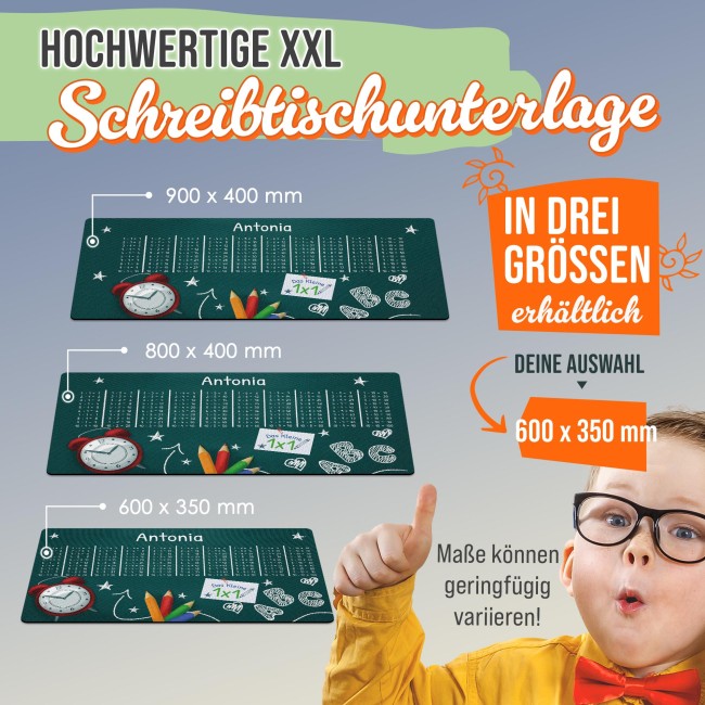 Schreibtischunterlage f&uuml;r Kinder - Tafel mit kleinem 1x1 - mit Name personalisierbar - 60 x 35 cm