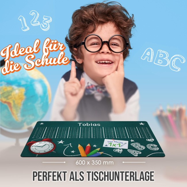 Schreibtischunterlage f&uuml;r Kinder - Tafel mit kleinem 1x1 - mit Name personalisierbar - 60 x 35 cm