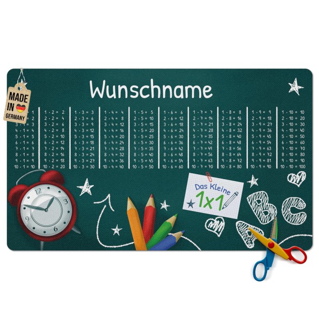 Schreibtischunterlage f&uuml;r Kinder - Tafel mit kleinem 1x1 - mit Name personalisierbar - 60 x 35 cm