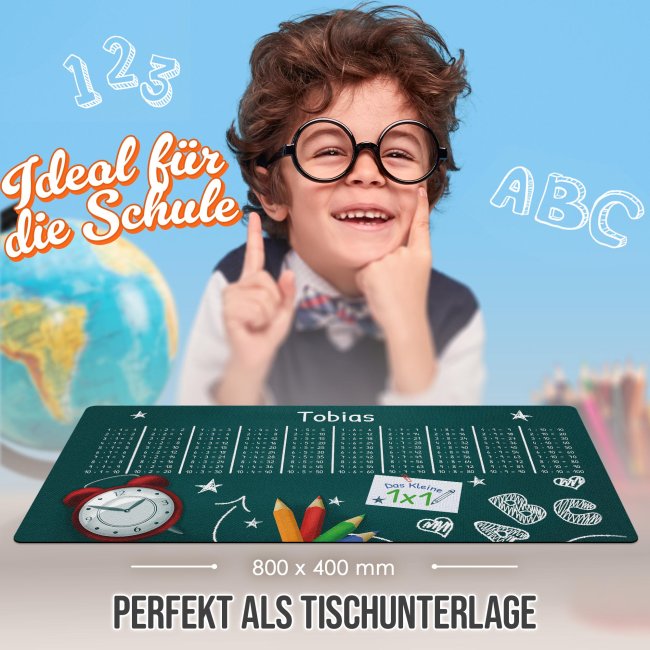 Schreibtischunterlage f&uuml;r Kinder - Tafel mit kleinem 1x1 - mit Name personalisierbar - 80 x 40 cm