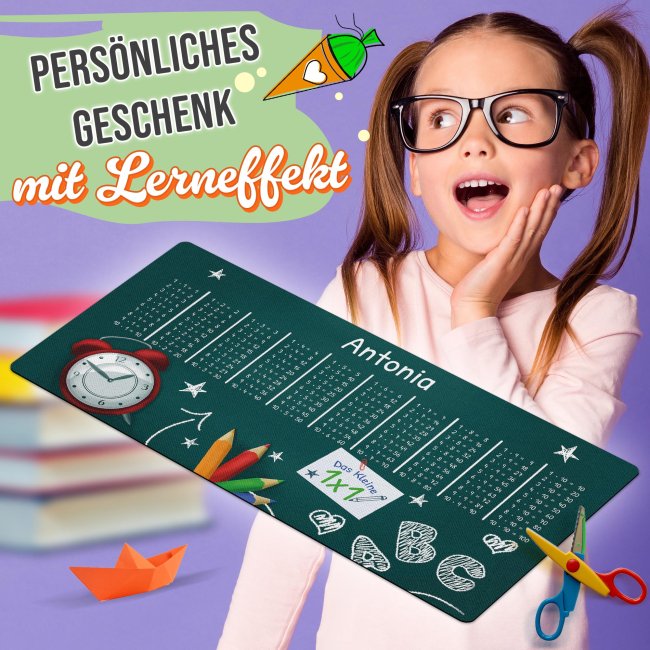 Schreibtischunterlage f&uuml;r Kinder - Tafel mit kleinem 1x1 - mit Name personalisierbar - 80 x 40 cm