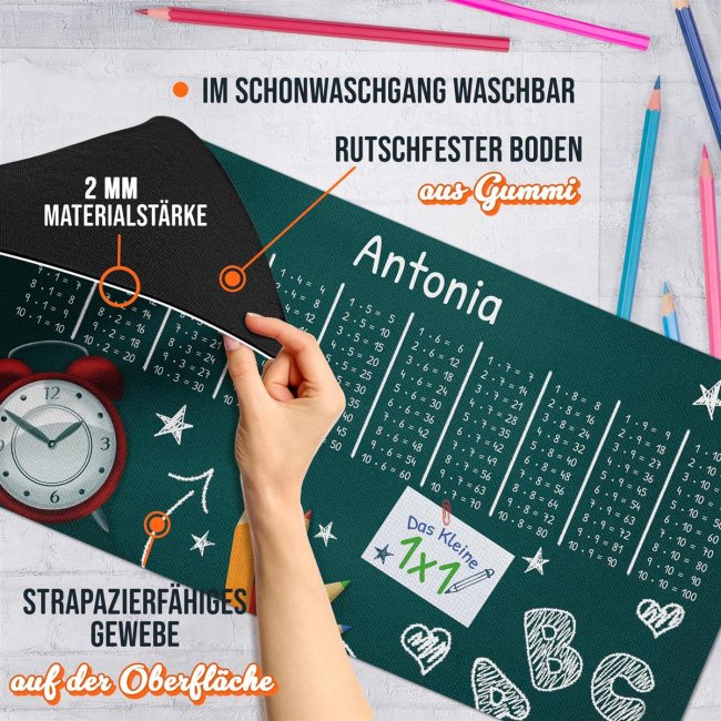 Schreibtischunterlage f&uuml;r Kinder - Tafel mit kleinem 1x1 - mit Name personalisierbar - 80 x 40 cm