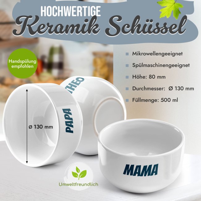 M&uuml;slischale mit Wunschtext bedrucken - &Oslash; 13 cm, Keramik