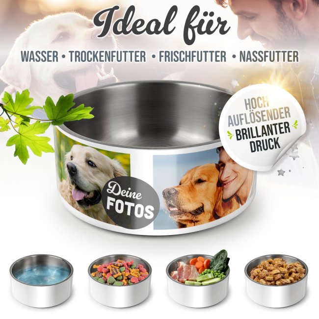 Hundenapf mit Collage f&uuml;r 3 Fotos - Edelstahl 1500ml