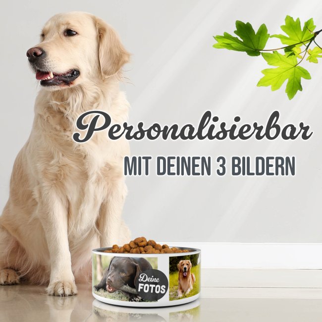 Hundenapf mit Collage f&uuml;r 3 Fotos - Edelstahl 1500ml