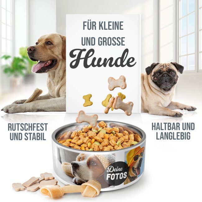 Hundenapf mit Collage f&uuml;r 3 Fotos - Edelstahl 1500ml