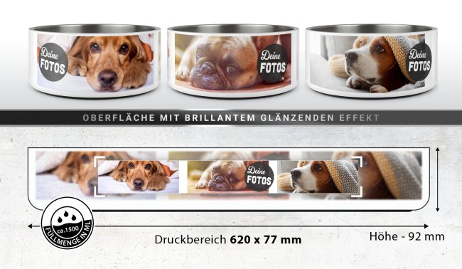 Hundenapf mit Collage f&uuml;r 3 Fotos - Edelstahl 1500ml