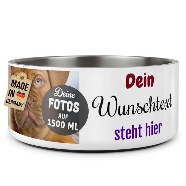 Hundenapf mit Collage f&uuml;r 2 Fotos &amp; Text - Edelstahl 1500 ml