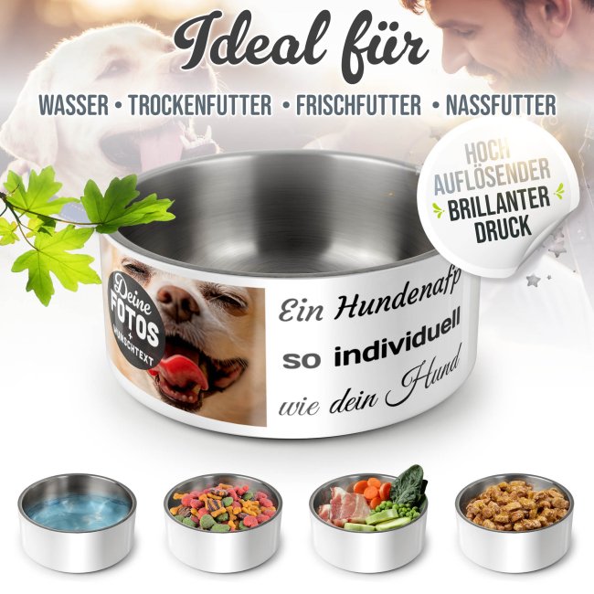 Hundenapf mit Collage f&uuml;r 2 Fotos &amp; Text - Edelstahl 1500 ml