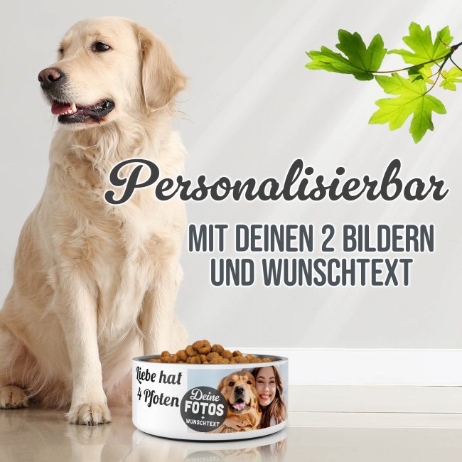 Hundenapf mit Collage f&uuml;r 2 Fotos &amp; Text - Edelstahl 1500 ml