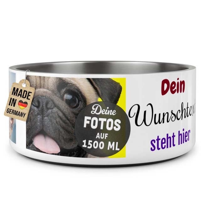Hundenapf mit Collage f&uuml;r 4 Fotos &amp; Text - Edelstahl 1500 ml