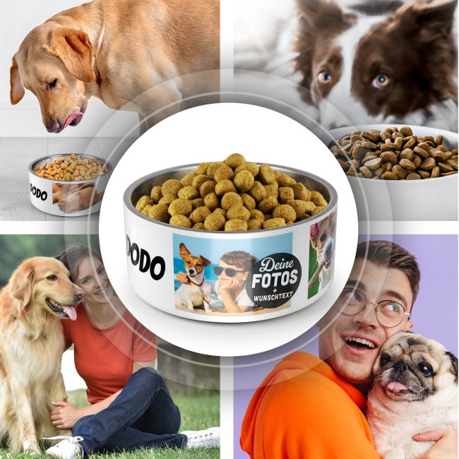 Hundenapf mit Collage f&uuml;r 4 Fotos &amp; Text - Edelstahl 1500 ml