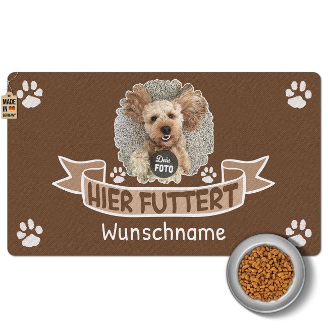 Napfunterlage mit Foto &amp; Name personalisieren - Hier futtert - 60 x 35 cm
