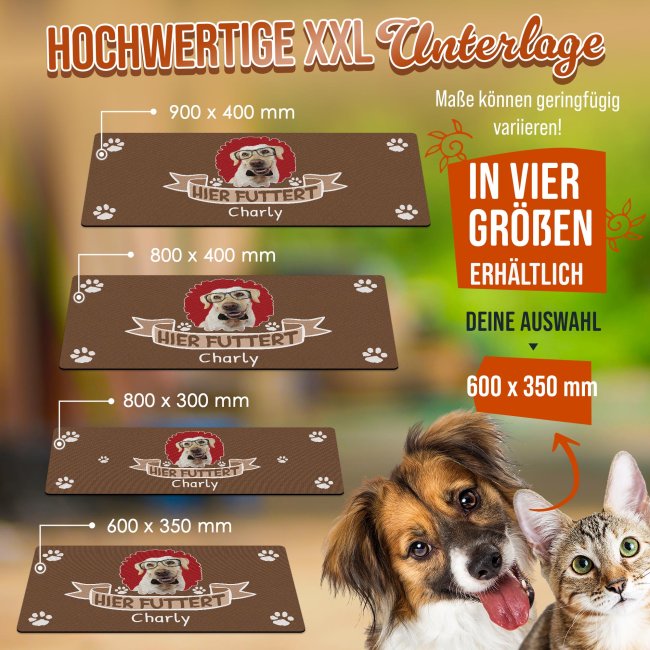 Napfunterlage mit Foto &amp; Name personalisieren - Hier futtert - 60 x 35 cm