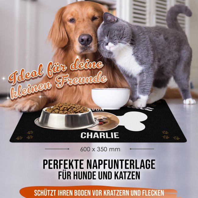 Napfunterlage f&uuml;r Hunde - mit Foto &amp; Name personalisieren - Schlemmerplatz - 60 x 35 cm