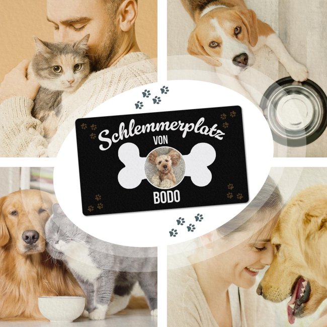 Napfunterlage f&uuml;r Hunde - mit Foto &amp; Name personalisieren - Schlemmerplatz - 60 x 35 cm